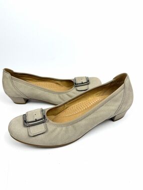 New Gabor Comfort Taupe Nubuck Leather Low Heel Pumps US 8W UK 6G Shoes
